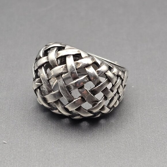 F Jewelry - VTG Sterling Silver Woven Dome Ring Size 6 Basket Weave Texture Signed F 5.71g